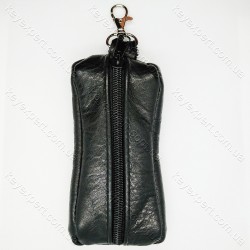 Ключниця з карабіном чорна / груба шкіра / 13см / Ключниця з карабіном чорна / груба шкіра / 13см /