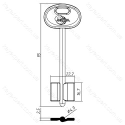 МЕТТЕМ-60.1ПЛ /довгий середній прямий" /95x16.7x22.2мм//4.9мм/ "