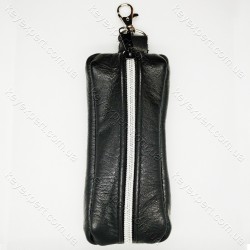 Ключниця з карабіном чорна / груба шкіра / 13см /