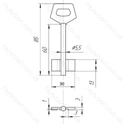 O5,5 Двобородковий/L50мм /фігурна ручка/